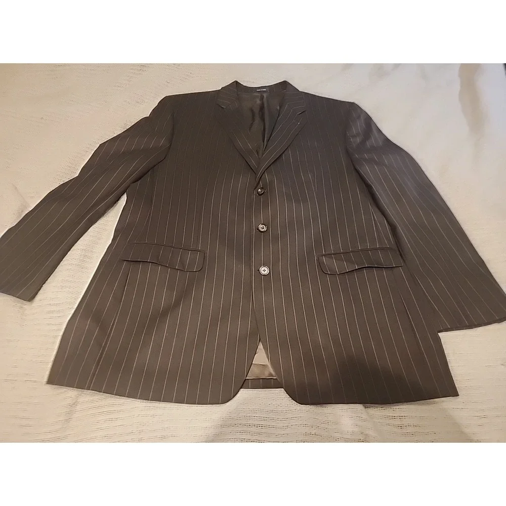Polo Ralph Lauren Made In China  Suit Jacket Mens 48 L Brown Pinstripe 100% Wool